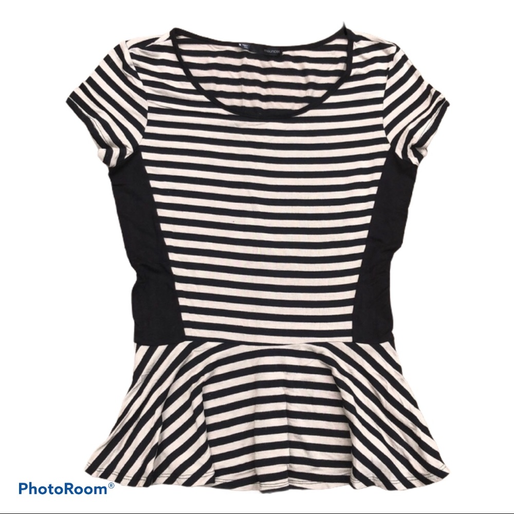 Tan Nad Black Striped Peasant Top